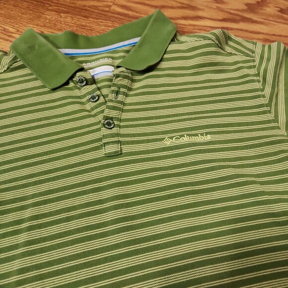 Columbia Omni-Wick Mens Large Performance Golf Polo Shirt Green Striped Casual - Picture 3 of 8